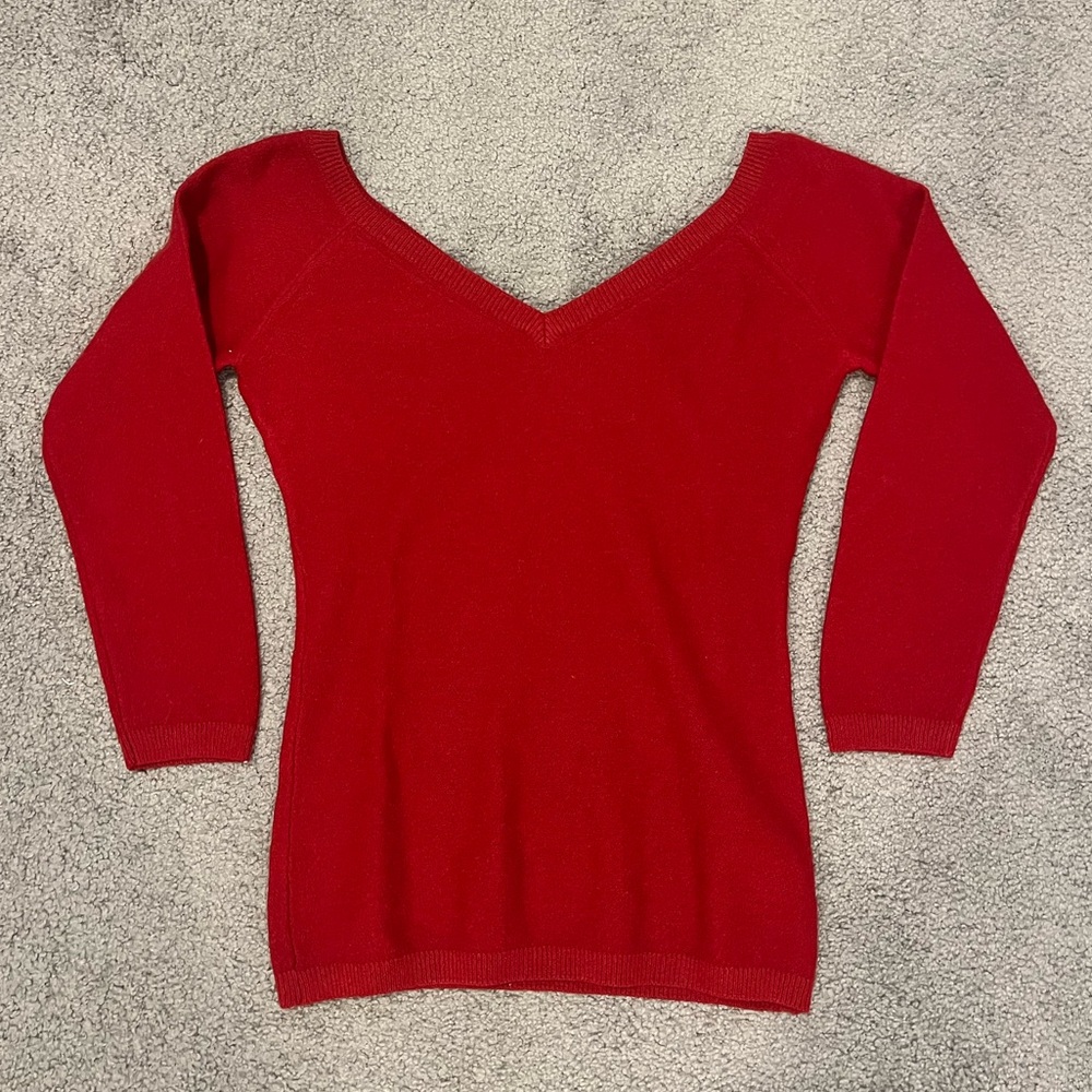 Cashmere Red Deep V Sweater